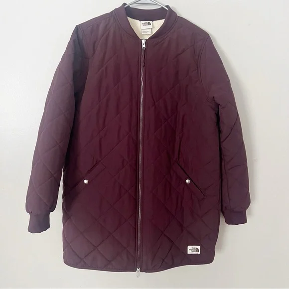 The North Face Womens Quilted Cuchillo Parka Large Coat Fleece Burgundy Maroon - Picture 4 of 16